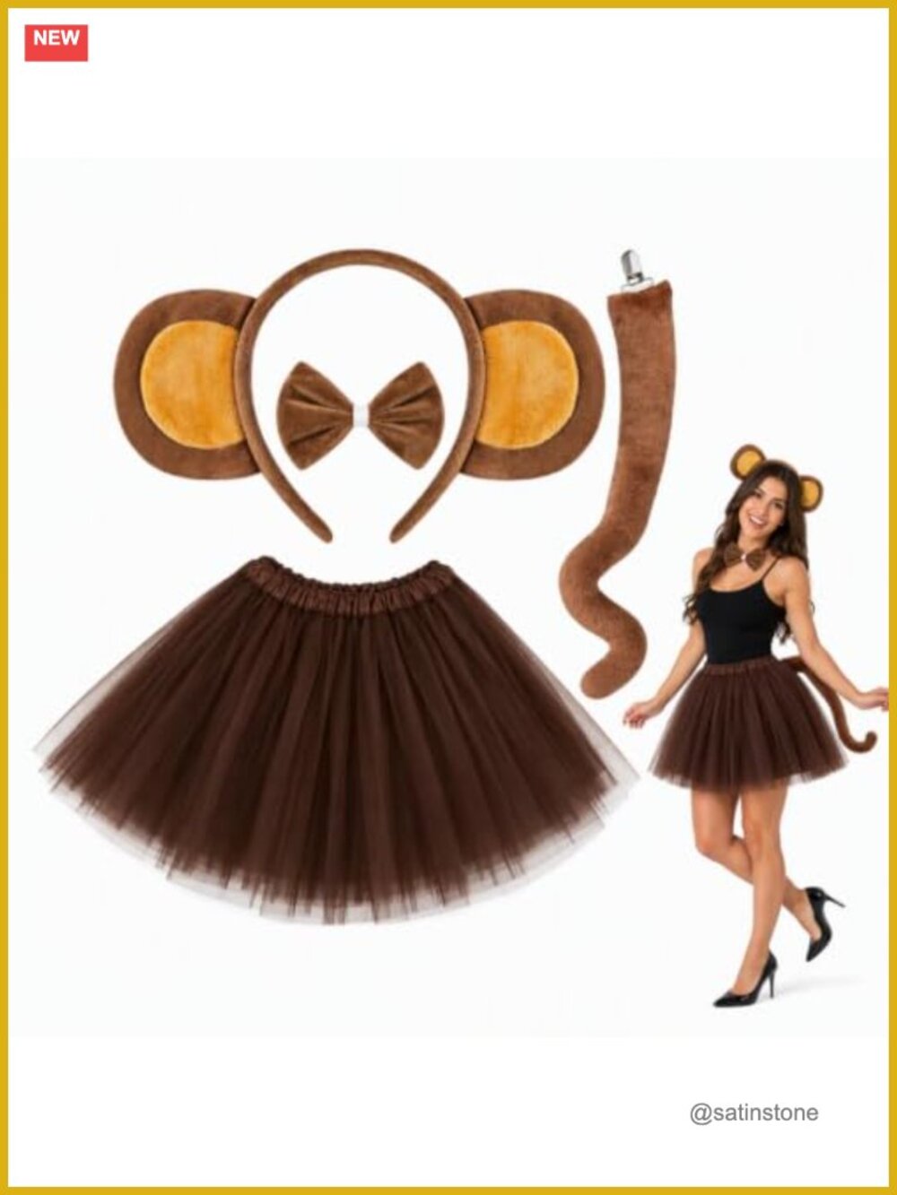 4-Piece Monkey Costume Set Plush Headband Tail Bow Tutu Halloween Party